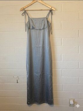 NWT Toit Volant Hudson Satin Midi Dress - Sage Green / Silver - Size Small